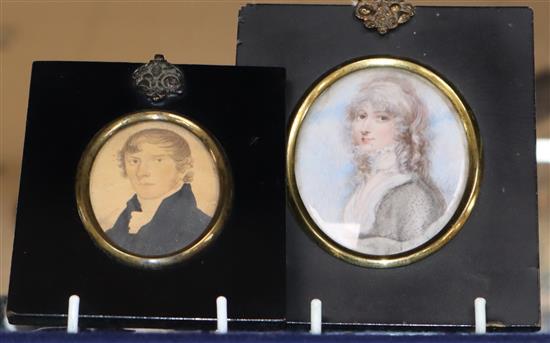 English School (19th century), miniature portrait of a young lady and another of a young gentleman